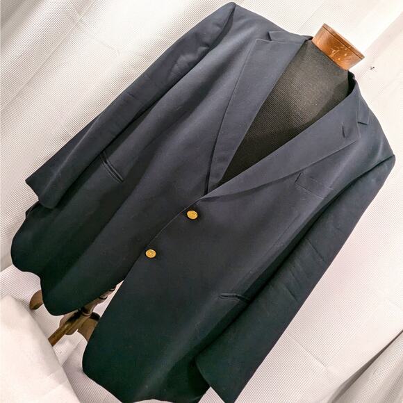 AUSTIN REED! DEEPEST NAVY BLUE WOOL, GOLD BUTTON SPORT COAT, CLUB JACKET! SZ 54R - Picture 1 of 9